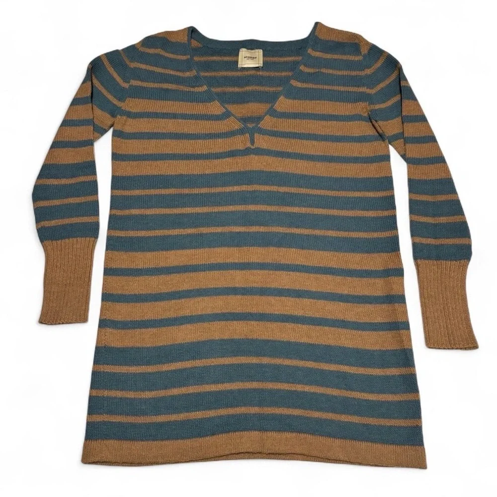 Augden New York Alpaca Wool Sweater Dress Tunic Stripe Handcrafted V Neck